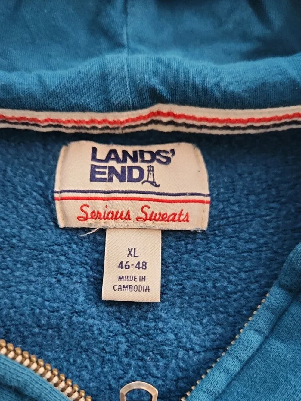 Lands' End Teal Blue Mens XL Zip-Up Hoodie
